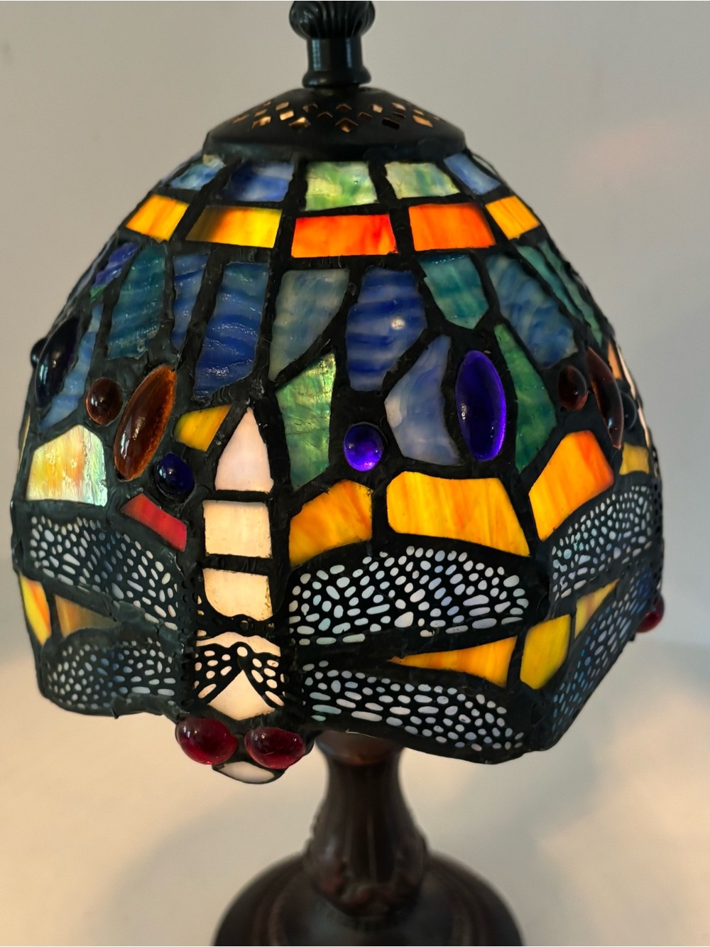 Tiffany Style Stained Glass Lamp Dragonfly Table Boudoir Vintage 12” Cottagecore - Picture 8 of 11
